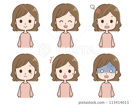 年輕女性的前視圖插圖集 113414013