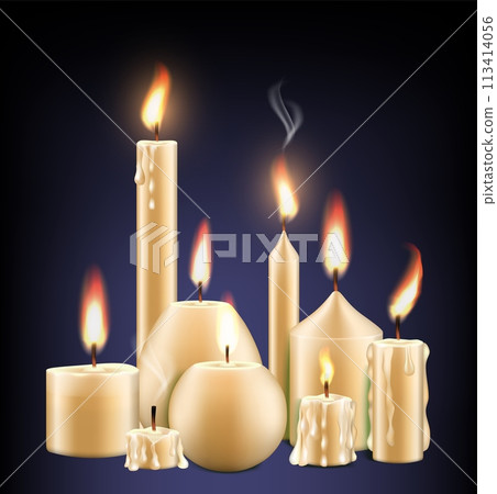 Candles with burning fire and melting wax Candles with burning fire and melting wax 113414056