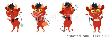 Funny little cruel devil characters with comic expression set 113414082