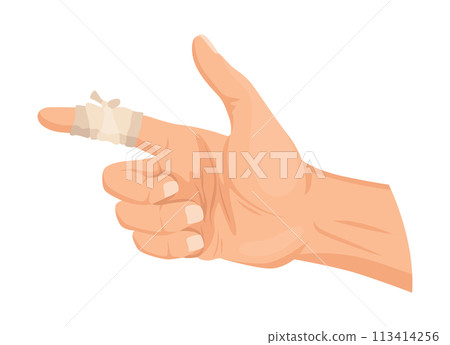 Hands injured skin and procedures of bandaging. First aid for wound. Medicine cure or treatment. First emergency help for human hand trauma 113414256