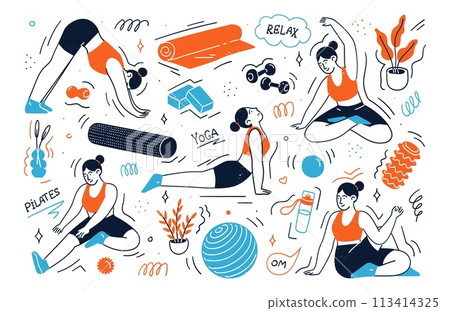 Young woman enjoying relax training, yoga practice and stretching 113414325