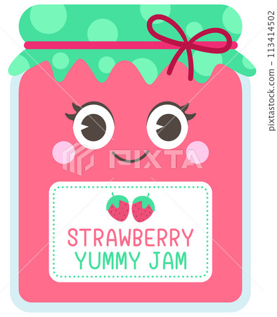 Cute hand drawn kawaii summer picnic set strawberry jam 113414502