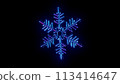 A snowflake rendered with neon blue and pink edges shines against the darkness 3d render 113414647