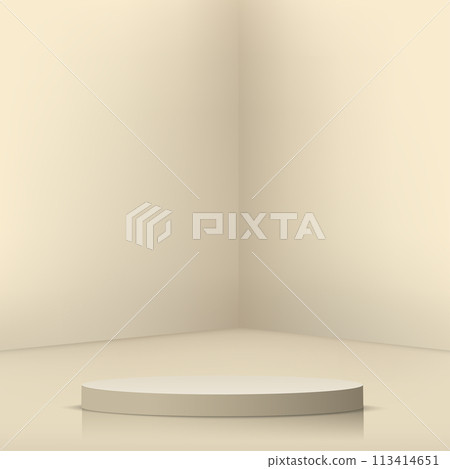 3d cream color podium and minimal cream color wall scene. 3d podium minimal abstract background. Vector 3d cream color podium and minimal cream color wall scene. 3d podium minimal abstract background. Vector 113414651