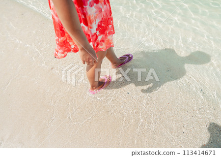 Walking and relaxing on the beach 113414671