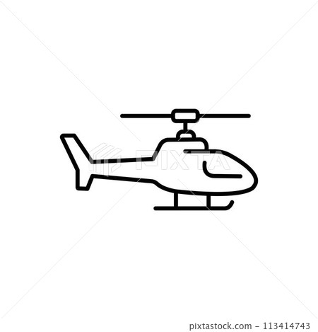 Helicopter line icon, outline vector sign, linear style pictogram isolated on white. Symbol, logo illustration. Editable stroke. Pixel perfect Helicopter line icon, outline vector sign, linear style pictogram isolated on white. Symbol, logo illustration. Editable stroke. Pixel perfect 113414743