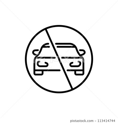 No car allowed sign line icon isolated on white background. Vector illustration 113414744