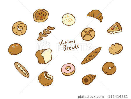 各種類型的麵包的插圖 113414881