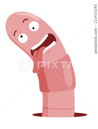Funny worm. Pink crawler amazemented. Earth worm cartoon character, wildlife nature. Insect for kids illustration Funny worm. Pink crawler amazemented. Earth worm cartoon character, wildlife nature. Insect for kids illustration 113415243
