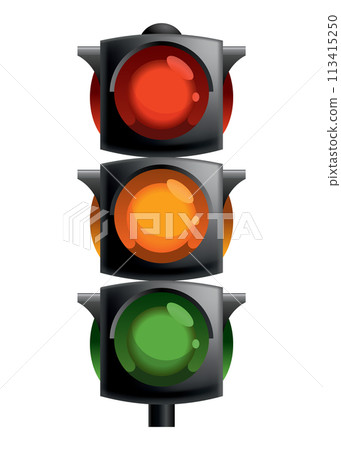 Traffic light with red, yellow and green color. Flat vector illustration isolated on white background Traffic light with red, yellow and green color. Flat vector illustration isolated on white background 113415250