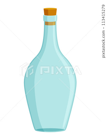 Glass bottle cartoon style vector icon. Vector blank and empty wine bottle 113415279