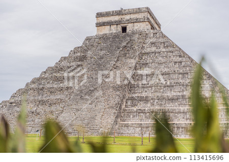 Old pyramid and temple of the castle of the Mayan architecture known as Chichen Itza these are the ruins of this ancient pre-columbian civilization and part of humanity 113415696