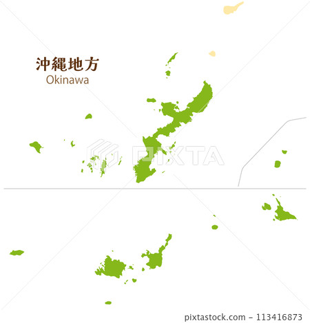 簡單可愛的沖繩地區和整個縣（包括偏遠島嶼）的地圖。 113416873