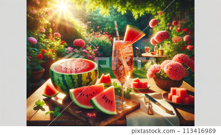 Very delicious watermelon Watermelon juice Watermelon orchard Watermelon party Commercial watermelon pictures Watermelon dessert feast Watermelon production season 113416989