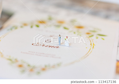 Cute wedding bride and groom wedding dress, marriage, bridal image photo 113417136