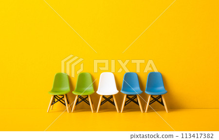 whIte chair standing out from the crowd. Business concept. whIte chair standing out from the crowd. Business concept. 113417382
