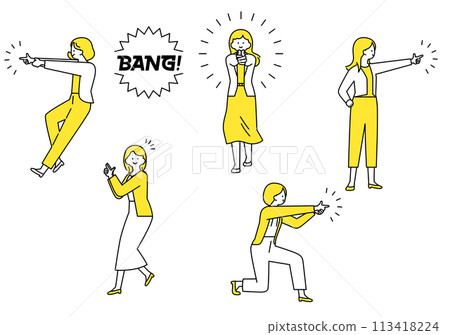 女人用手指槍射擊的姿勢的變體 113418224