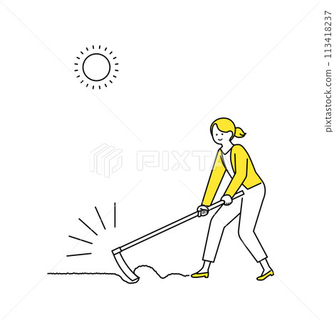 Woman plowing the ground 113418237