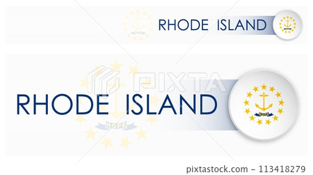 Rhode Island US state horizontal web banner in modern neomorphism style. Webpage Rhode Island election header button for mobile application or internet site. Vector 113418279