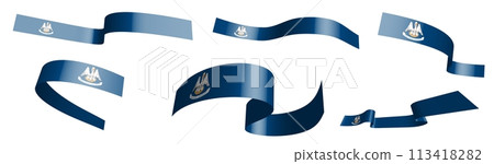 Set of holiday ribbons. Flag of american state of Louisiana waving in wind. Separation into lower and upper layers. Design element. Vector on white background 113418282