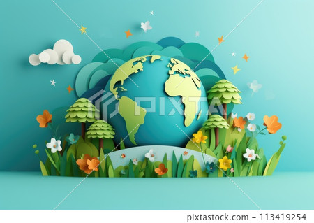 planet earth paper art illustration 113419254