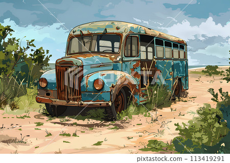 Scenery of a decaying old car 113419291