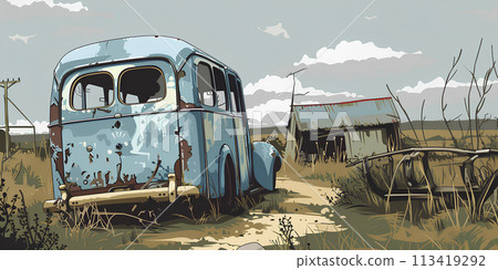 Scenery of a decaying old car 113419292