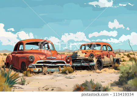 Scenery of a decaying old car 113419334