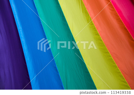 Fabric texture rainbow flag symbol of love or LGBT pride concept. pride month celebrates the festival background. 113419338