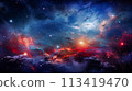 Sun, planets of the solar system and planet Earth, galaxies, stars, comet, asteroid, meteorite, nebula. Space panorama of the universe. 113419470
