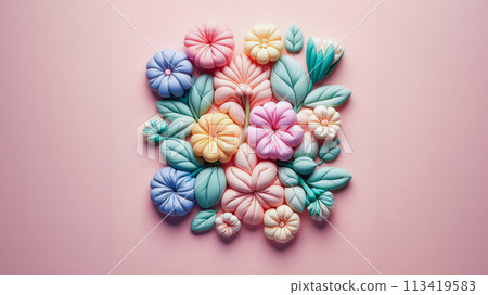 Flowers Easter on Pastel background. Happy Easter Concept. Flowers Easter on Pastel background. Happy Easter Concept. 113419583