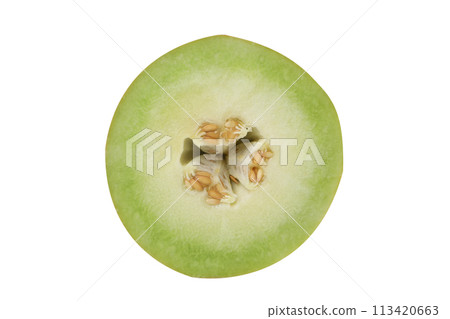 PNG,A slice of fresh melon, isolated on white background 113420663