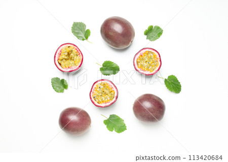 Concept of delicious and juicy exotic fruit - passion fruit 113420684