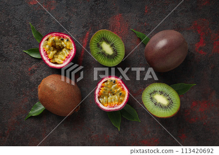 Concept of delicious and fresh exotic fruits Concept of delicious and fresh exotic fruits 113420692