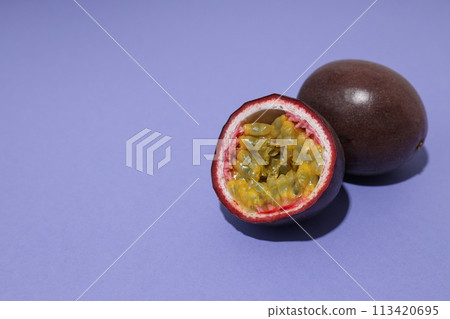 Concept of delicious and juicy exotic fruit - passion fruit 113420695
