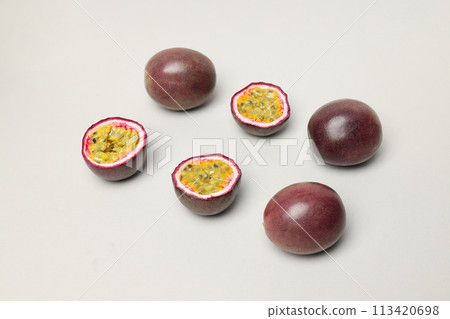 Concept of delicious and juicy exotic fruit - passion fruit Concept of delicious and juicy exotic fruit - passion fruit 113420698