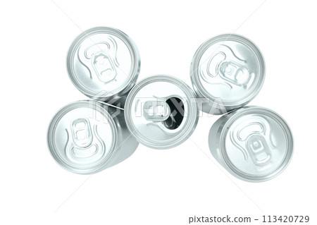 PNG,Top view of tin cans for drinks, isolated on white background 113420729