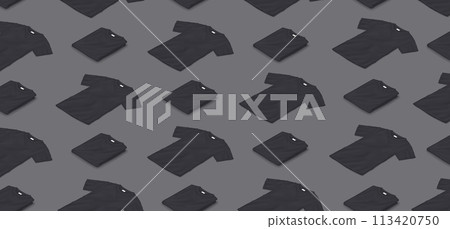 Mockup black t-shirts isometric illustration pattern against isolated background Mockup black t-shirts isometric illustration pattern against isolated background 113420750