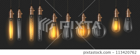 On and off lightbulbs 3d realistic vector illustration set On and off lightbulbs 3d realistic vector illustration set 113420762