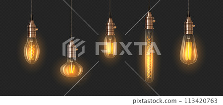 Glowing incandescent lightbulbs 3d realistic image set 113420763
