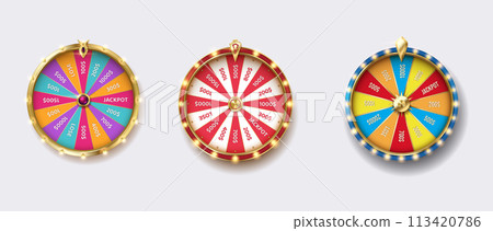 Fortune wheels colorful realistic vector illustration set Fortune wheels colorful realistic vector illustration set 113420786
