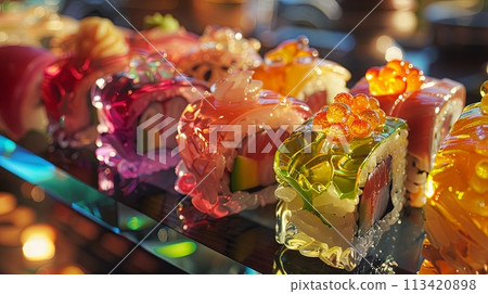 sushi crystal on neon background 113420898