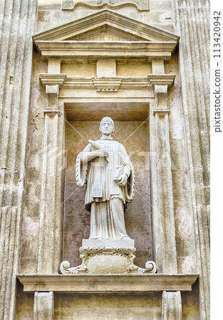 Detail on the facade of Sant'Agata Cathedral, Gallipoli, Italy 113420942