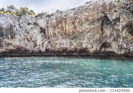 The scenic Zinzulusa cave and seascape in Salento, Apulia, Italy 113420990