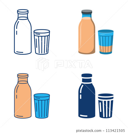 Milk bottle and glass icon set Milk bottle and glass icon set 113421505