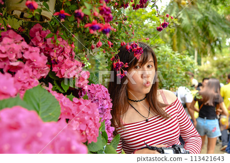 Hydrangeas blooming in June in Taiwan and Asian girls 113421643
