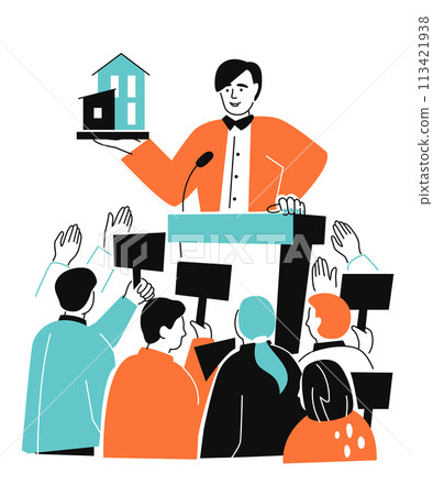 House up for auction - colorful flat design style illustration House up for auction - colorful flat design style illustration 113421938