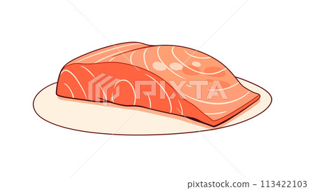 手绘卡通新鲜的三文鱼肉插画素材 113422103