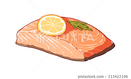 手绘卡通新鲜的三文鱼肉插画素材 113422106