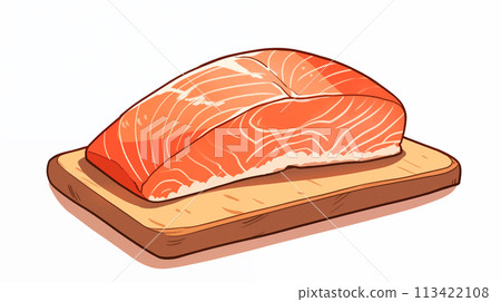 手绘卡通新鲜的三文鱼肉插画素材 113422108